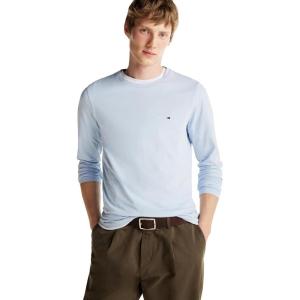 Tommy Hilfiger Mens Long Sleeve Cotton Stretch Basic Slim Fit T-Shirts(Breezy Blue)