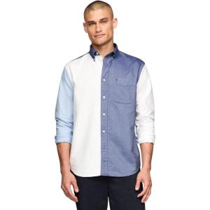 Tommy Hilfiger Mens Long Sleeve Oxford Shirts in Regular Fit, Men’s Button Down Shirts, Also Available in Big and Tall(Desert Sky / Multi)
