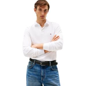 Tommy Hilfiger Mens Long Sleeve Polo Shirts in Regular Fit with Stretch and Organic Pique Cotton(White)