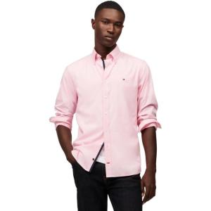 Tommy Hilfiger Mens Long Sleeve Poplin Shirts in Regular Fit, Men’s Button Down Shirts, Also Available in Big and Tall(Classic Pink)