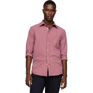 Tommy Hilfiger Mens Long Sleeve Poplin Shirts in Regular Fit, Men’s Button Down Shirts, Also Available in Big and Tall(Medium Red / Check)