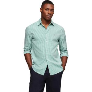 Tommy Hilfiger Mens Long Sleeve Poplin Shirts in Regular Fit, Men’s Button Down Shirts, Also Available in Big and Tall(Nouveau Green / Optic White)