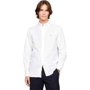 Tommy Hilfiger Mens Long Sleeve Poplin Shirts in Regular Fit, Men’s Button Down Shirts, Also Available in Big and Tall(White)