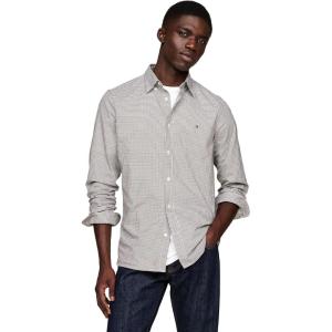 Tommy Hilfiger Mens Long Sleeve Poplin Shirts in Slim Fit, Men’s Button Down Shirts, Also Available in Big and Tall(Army Green / Optic White)