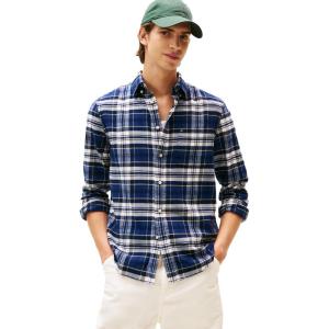 Tommy Hilfiger Mens Long Sleeve Tartan Shirts in Regular Fit, Men’s Button Down Shirt(Preppy Navy / Check)