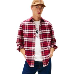 Tommy Hilfiger Mens Long Sleeve Tartan Shirts in Regular Fit, Men’s Button Down Shirt(Regatta Red / Check)