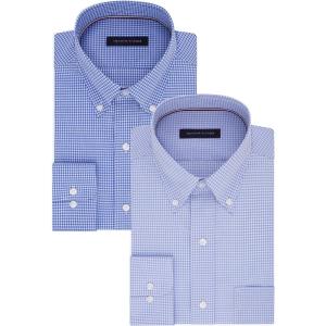 Tommy Hilfiger Men’s Regular Fit Non Iron Gingham Dress Shirt – Amazon Exclusive(English Blue/Clear Water)