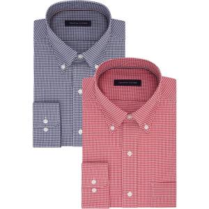 Tommy Hilfiger Men’s Regular Fit Non Iron Gingham Dress Shirt – Amazon Exclusive(Navy/Lava)