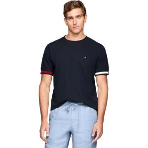 Tommy Hilfiger Mens Short Sleeve Breathable Cotton T-Shirts with Cuff Design(Desert Sky)