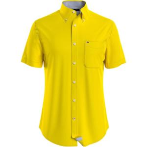 Tommy Hilfiger Mens Short Sleeve Casual Button Down Shirt in Regular Fit(Bright Sunshine)