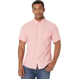 Tommy Hilfiger Mens Short Sleeve Casual Button Down Shirt in Regular Fit(Orange Zing)
