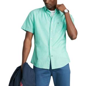 Tommy Hilfiger Mens Short Sleeve Casual Button Down Shirt in Regular Fit(Primary Green)