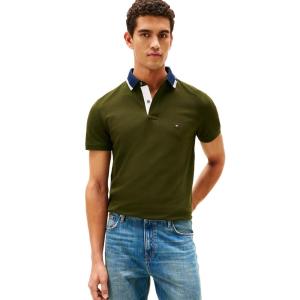 Tommy Hilfiger Mens Short Sleeve Casual Dri Fit Polo Shirts in Regular Fit with Stretch and Graphic Collar Detail(Arctic Spruce)