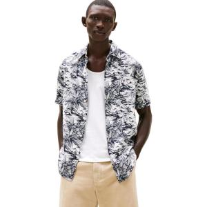 Tommy Hilfiger Mens Short Sleeve Casual Linen Button Down Shirts in Regular Fit(Desert Sky Allover)
