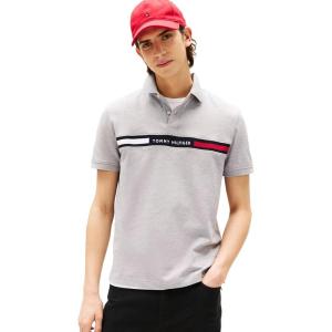 Tommy Hilfiger Mens Short Sleeve Casual Polo Shirts in Regular Fit with Chest Logo Designs(Light Grey Heather)
