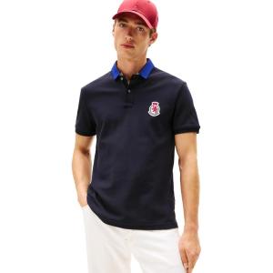 Tommy Hilfiger Mens Short Sleeve Casual Polo Shirts in Regular Fit with Crest and Collar Designs(Desert Sky)