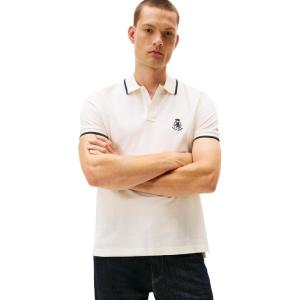 Tommy Hilfiger Mens Short Sleeve Casual Polo Shirts in Regular Fit with Embroidered Crest Design(Ivory Petal)
