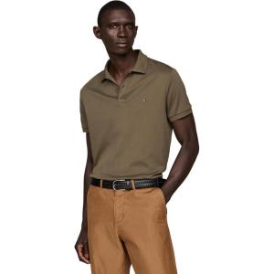 Tommy Hilfiger Mens Short Sleeve Casual Polo Shirts in Regular Fit with Liquid Cotton(Army Green)
