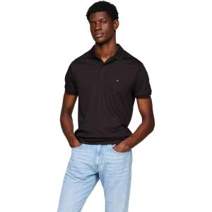 Tommy Hilfiger Mens Short Sleeve Casual Polo Shirts in Regular Fit with Liquid Cotton(Black)