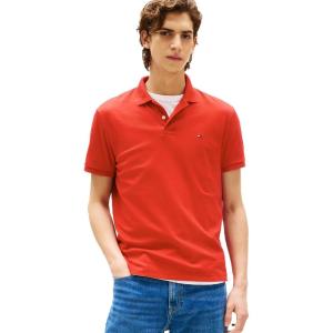 Tommy Hilfiger Mens Short Sleeve Casual Polo Shirts in Regular Fit with Liquid Cotton(Brilliant Orange)