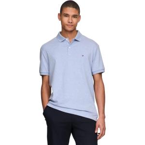 Tommy Hilfiger Mens Short Sleeve Casual Polo Shirts in Regular Fit with Liquid Cotton(Light Blue Heather)