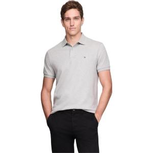 Tommy Hilfiger Mens Short Sleeve Casual Polo Shirts in Regular Fit with Liquid Cotton(Light Grey Heather)