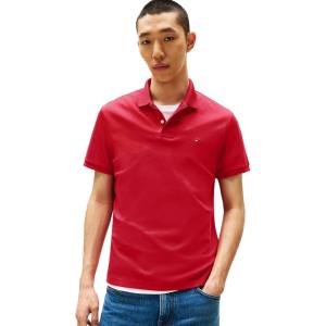 Tommy Hilfiger Mens Short Sleeve Casual Polo Shirts in Regular Fit with Liquid Cotton(Medium Red)