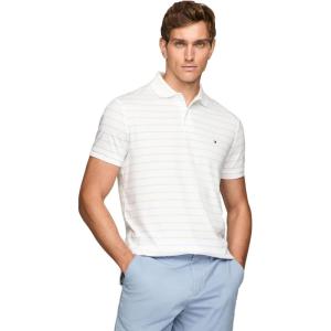 Tommy Hilfiger Mens Short Sleeve Casual Polo Shirts in Regular Fit with Liquid Cotton(White Stripe)