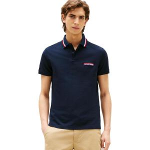 Tommy Hilfiger Mens Short Sleeve Casual Polo Shirts in Regular Fit with Stretch and Collar Designs(Desert Sky)