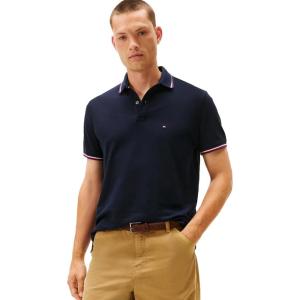 Tommy Hilfiger Mens Short Sleeve Casual Polo Shirts in Regular Fit with Stretch and Cuff Designs(Desert Sky)