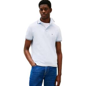 Tommy Hilfiger Mens Short Sleeve Casual Polo Shirts in Slim Fit with Stretch and Cuff Designs(Breezy Blue)