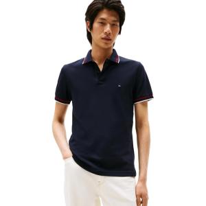Tommy Hilfiger Mens Short Sleeve Casual Polo Shirts in Slim Fit with Stretch and Cuff Designs(Desert Sky)