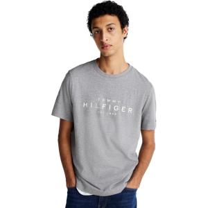 Tommy Hilfiger Mens Short Sleeve Cotton Graphic T-Shirt with Printed Logo, Also Available in Big & Tall(Medium Grey Heather)