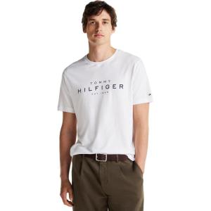 Tommy Hilfiger Mens Short Sleeve Cotton Graphic T-Shirt with Printed Logo, Also Available in Big & Tall(White)
