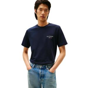 Tommy Hilfiger Mens Short Sleeve Cotton Graphic T-Shirts with Embroidered Flag Logo(Desert Sky)