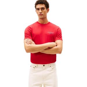 Tommy Hilfiger Mens Short Sleeve Cotton Graphic T-Shirts with Embroidered Flag Logo(Medium Red)