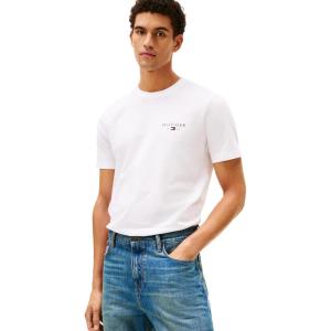 Tommy Hilfiger Mens Short Sleeve Cotton Graphic T-Shirts with Embroidered Flag Logo(White)