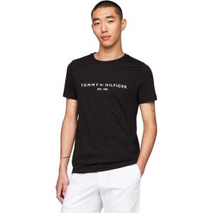 Tommy Hilfiger Mens Short Sleeve Cotton Graphic T-Shirts with Embroidered Logo(Jet Black)