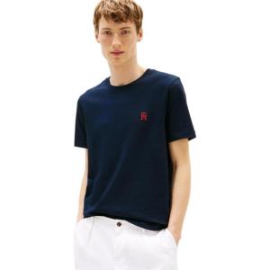 Tommy Hilfiger Mens Short Sleeve Cotton Graphic T-Shirts with Embroidered Monogram Logo(Desert Sky)