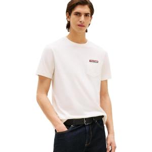Tommy Hilfiger Mens Short Sleeve Cotton Graphic T-Shirts with Pocket and Logo(Ivory Petal)