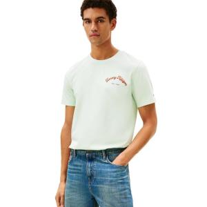 Tommy Hilfiger Mens Short Sleeve Cotton Graphic T-Shirts with Printed Arched Back Graphic(Opal Green)