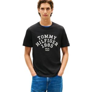 Tommy Hilfiger Mens Short Sleeve Cotton Graphic T-Shirts with Printed Arched Graphic(Black)