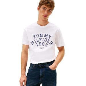 Tommy Hilfiger Mens Short Sleeve Cotton Graphic T-Shirts with Printed Arched Graphic(White)