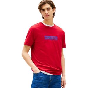 Tommy Hilfiger Mens Short Sleeve Cotton Graphic T-Shirts with Printed Logo, Also Available in Big & Tall(Medium Red)