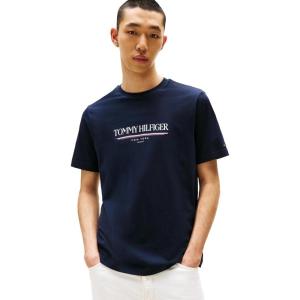 Tommy Hilfiger Mens Short Sleeve Cotton Graphic T-Shirts with Printed Logo(Desert Sky)