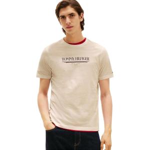 Tommy Hilfiger Mens Short Sleeve Cotton Graphic T-Shirts with Printed Logo(Newsprint)