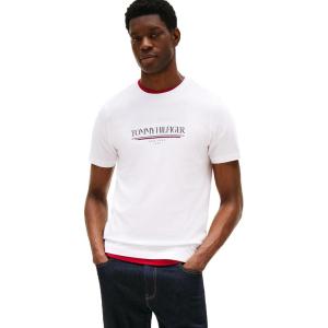 Tommy Hilfiger Mens Short Sleeve Cotton Graphic T-Shirts with Printed Logo(White)