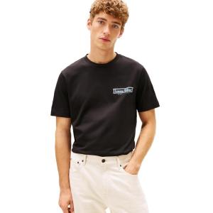 Tommy Hilfiger Mens Short Sleeve Cotton Graphic T-Shirts with Printed Photo Back Graphic(Black)