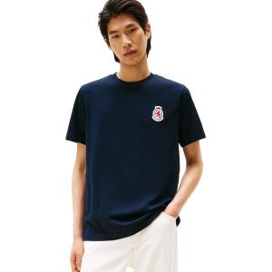 Tommy Hilfiger Mens Short Sleeve Cotton Graphic T-Shirts with Rubberized Crest Logo(Desert Sky)