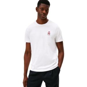 Tommy Hilfiger Mens Short Sleeve Cotton Graphic T-Shirts with Rubberized Crest Logo(White)